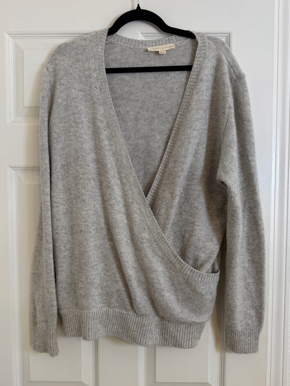 Lovestitch Gray Faux Wrap Knit Sweater Size Large - Picture 2 of 6